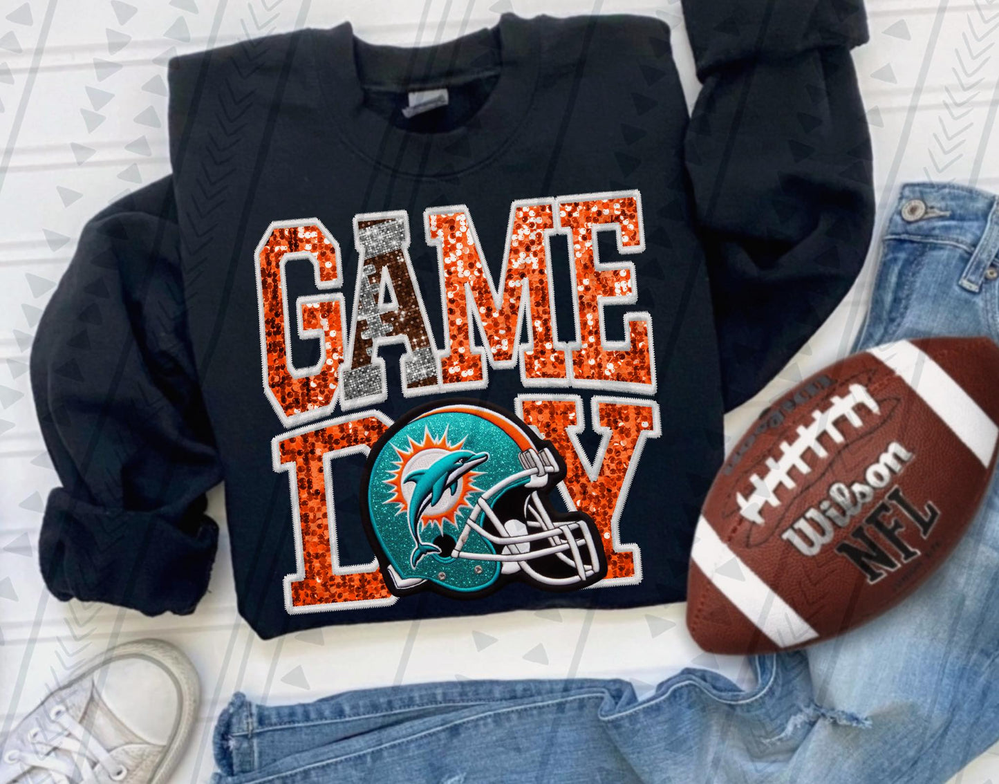 Faux Embroidery & Sequin Dolphins Game Day youth