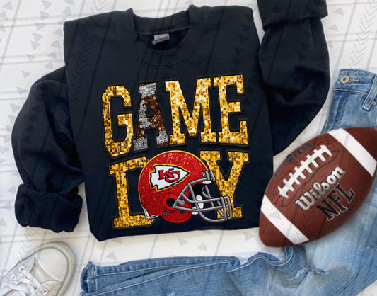 Faux Embroidery & Sequin Kansas City Chiefs Game Day